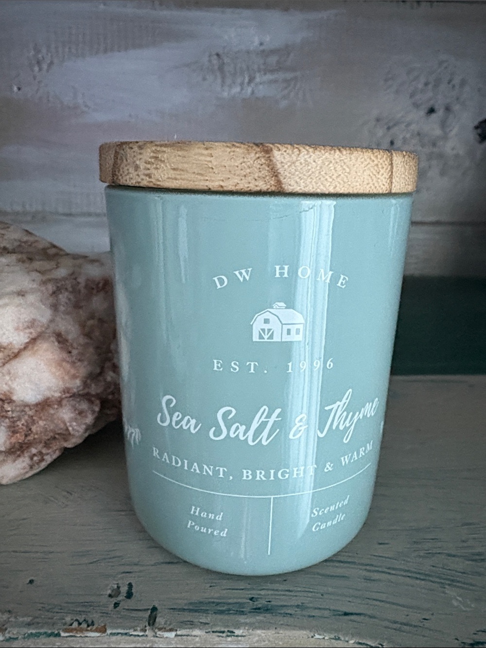 DW Home Sea Salt & Thyme Scented Candle - Light Blue with Wooden Lid